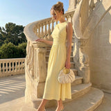 Vestido Maxi con escote redondo y fruncido
