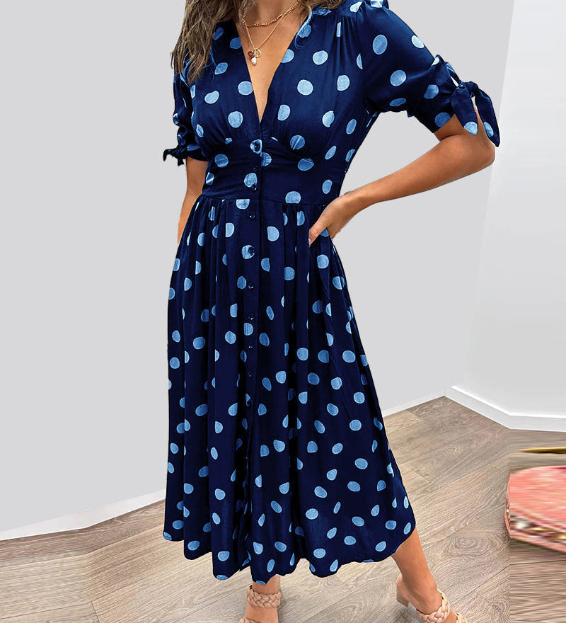 JESSY | STYLISH POLKA DOT V-NECK DRESS