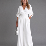Ragnhild – Draperad overall med v-ringning och vida ben