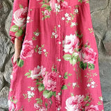 Maddie Art Floral Klänning 100% Bomull V-Hals Rosa