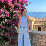 Therese – Overall med halterneck, vida ben och kontrastkant