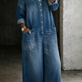 Stephanie | Mönstrad Off-shoulder-jeansjumpsuit