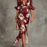 Anastasia | Vestido largo de satén con estampado floral