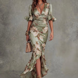 Anastasia | Vestido largo de satén con estampado floral