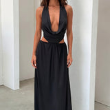 Vestido largo Soraya con escote halter pronunciado - Negro