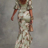 Anastasia | Vestido largo de satén con estampado floral
