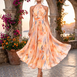 Aurora | Vestido con escote halter y estampado de acuarela