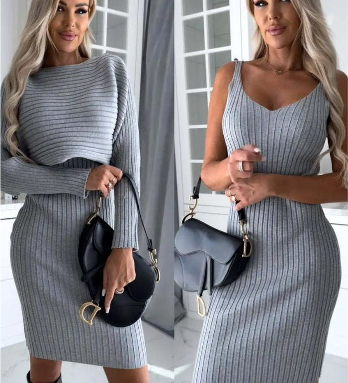 LARISSA™ - Ribbad Stickad Tvådelad Set