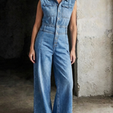 Stella | Jeansjumpsuit med Markerad Midja och Vida Ben