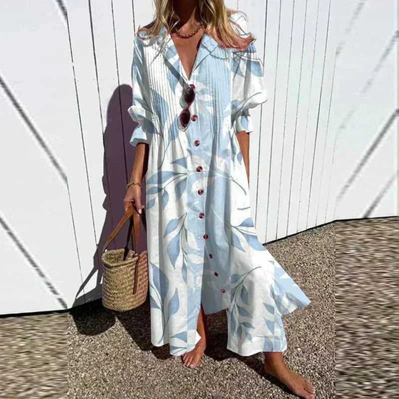 Solveig – Lång bohemisk klänning med blommönster