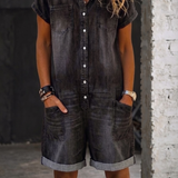 Nora | Ledig Jeansjumpsuit med Shorts