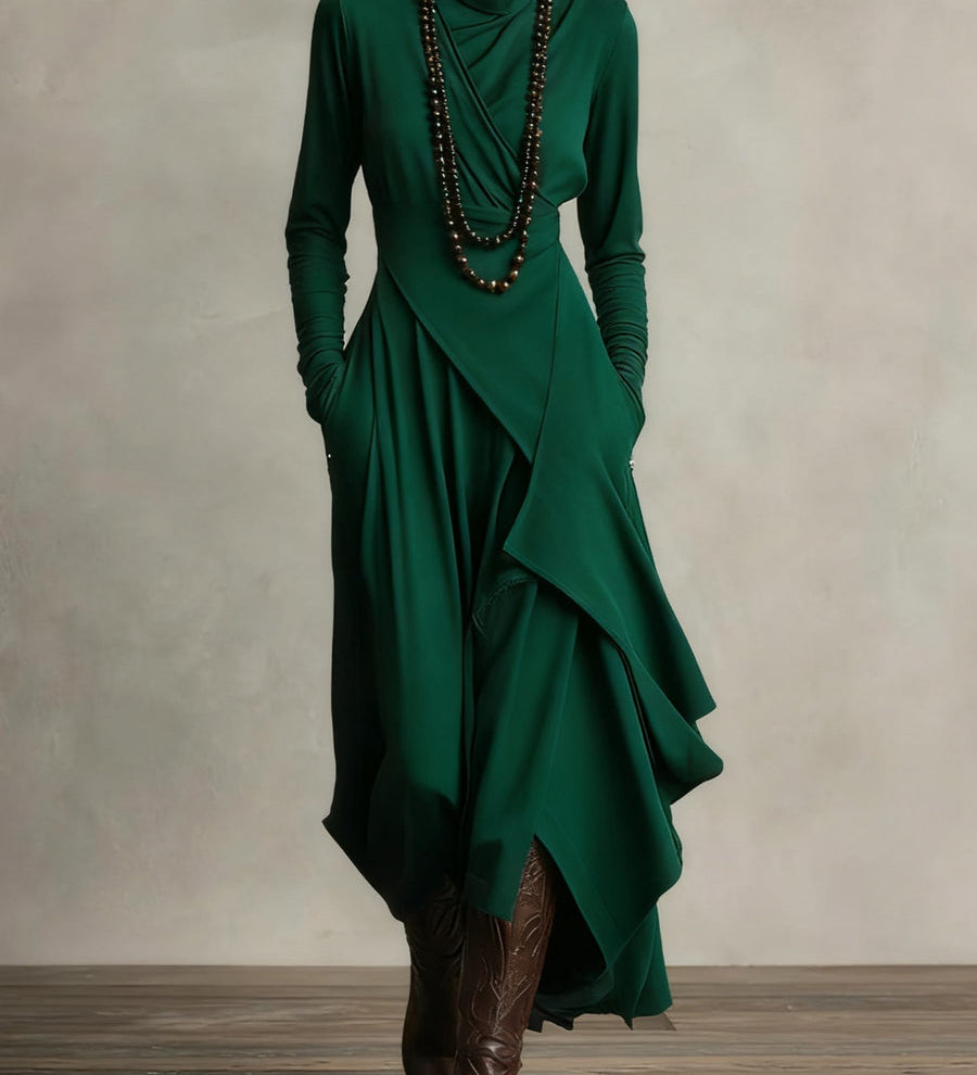Lonnie | Elegant Höghalset Asymmetrisk Draperad Maxiklänning