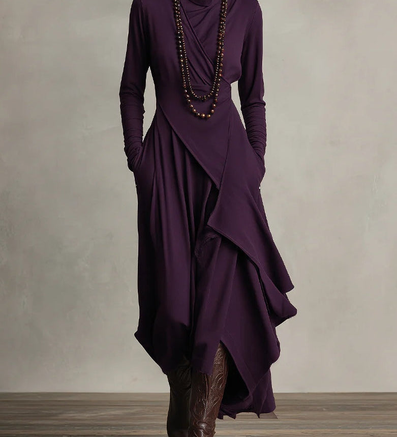 Lonnie | Elegant Höghalset Asymmetrisk Draperad Maxiklänning