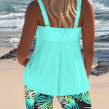 Solveig – Ljus ribbad tankini med shorts