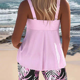 Solveig – Ljus ribbad tankini med shorts