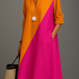 Linn – Avslappnad midiklänning med colorblock