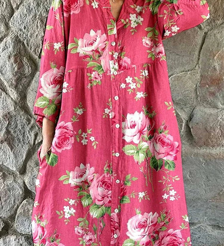 Anita – Blommig skjortklänning med knappar