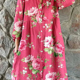 Maddie Art Floral Klänning 100% Bomull V-Hals Rosa