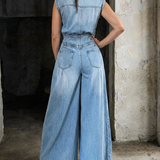 Stella | Jeansjumpsuit med Markerad Midja och Vida Ben