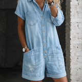 Nora | Ledig Jeansjumpsuit med Shorts
